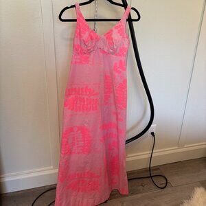 Vintage Otaheite Lahaina Hawaiian Maxi Dress Light and Bright Pink